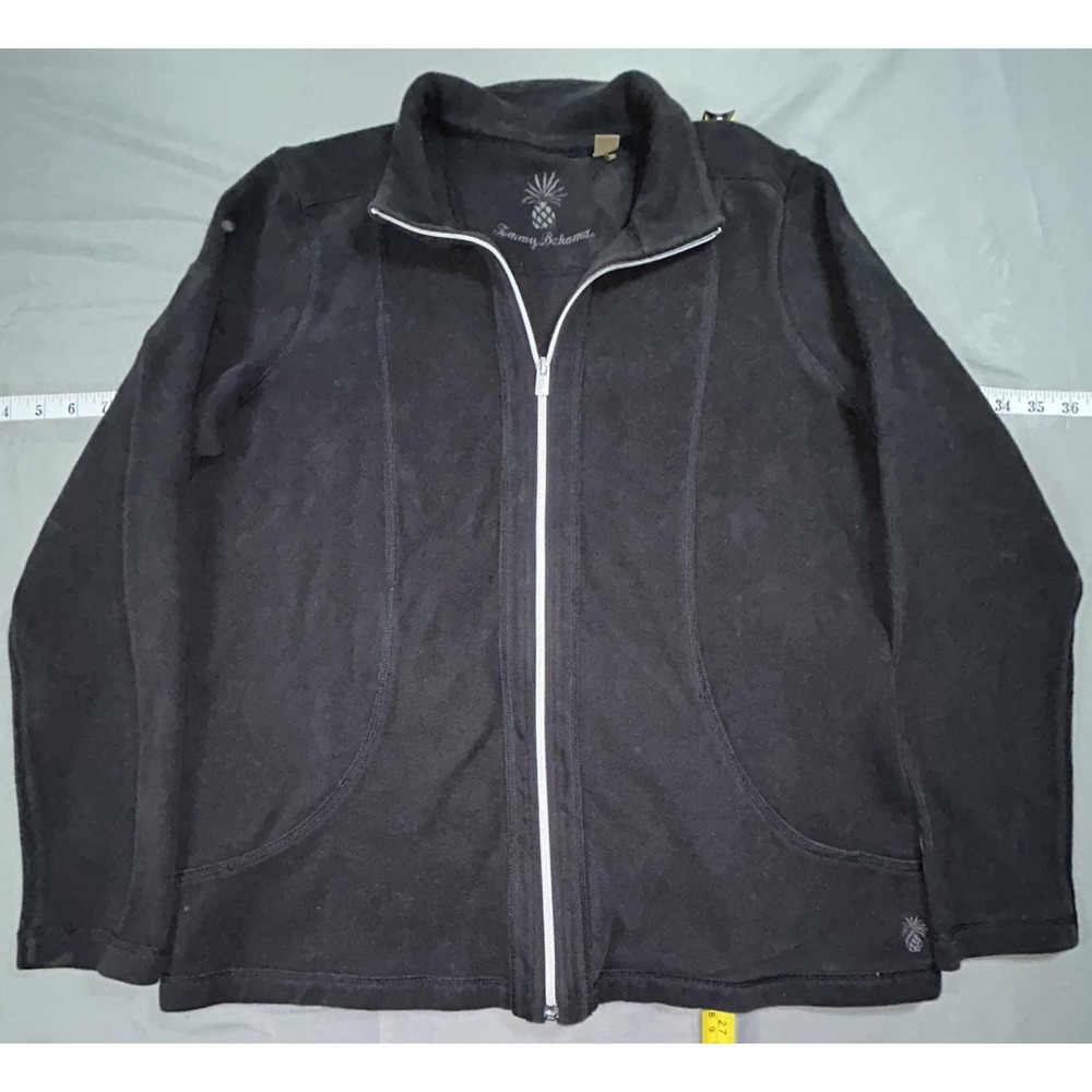 Tommy Bahama Sweater Womens Large Black Full Zip Mock Neck Stretch Knit Jacket